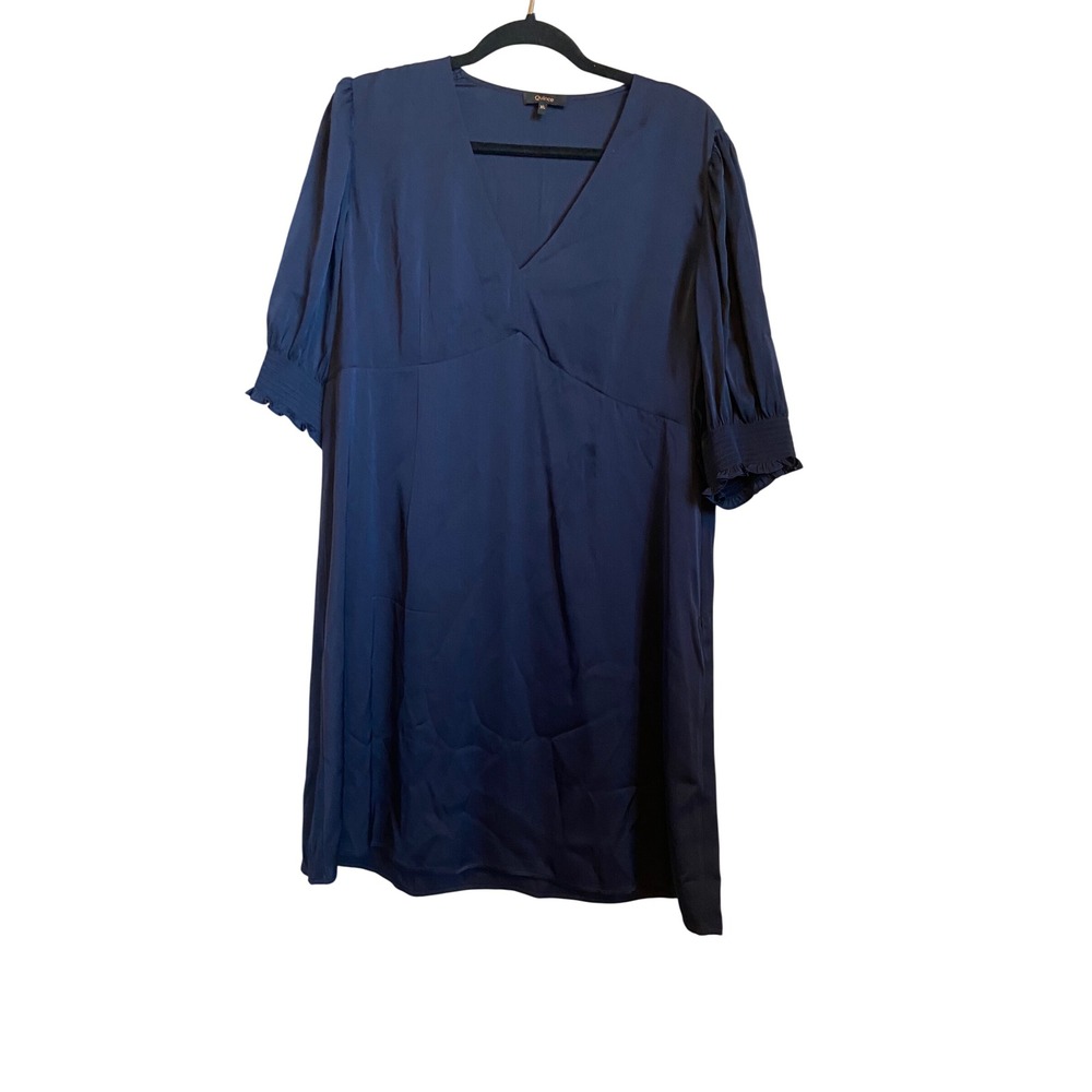 Quince Washable Stretch‎ Silk Puff Sleeve Mini Dress Navy Blue XL
